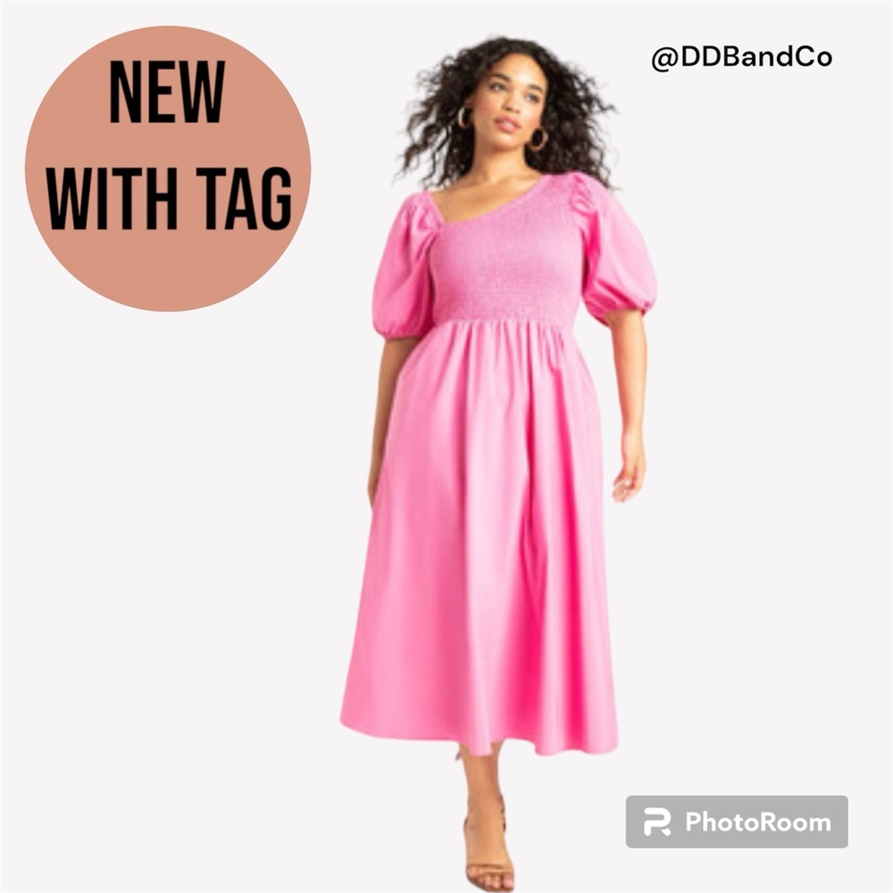 Eloquii Smocked Bodice Asym Neck Dress